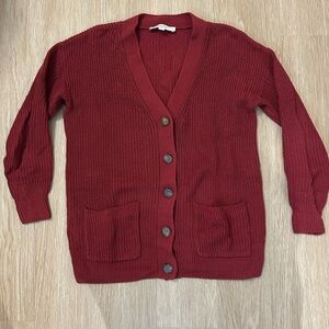 LOFT Deep Red Button-Up Cardigan